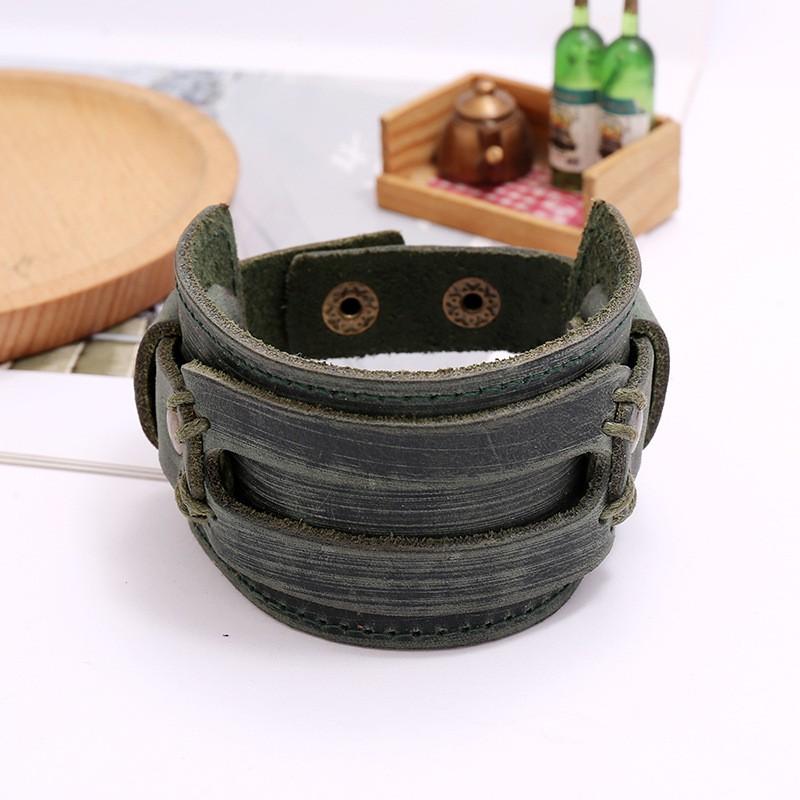 Mens Vintage Punk Leather Bracelet Handmade Multi-Layer Geometric Cuff Biker Style Jewelry Accessories