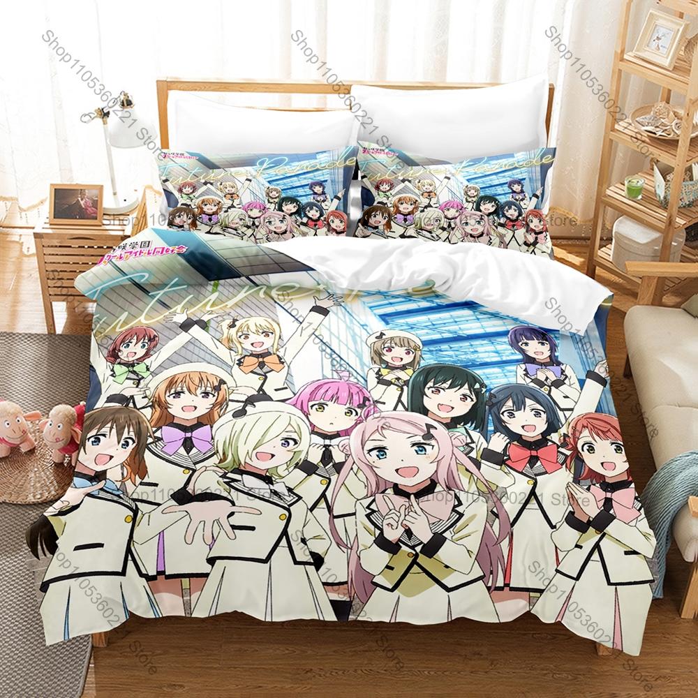 Colorful Group Graphic Love Live School Idol Anime Bedding Set Duvet Cover With 2 Pillowcases Teen Girly Bedroom Decor