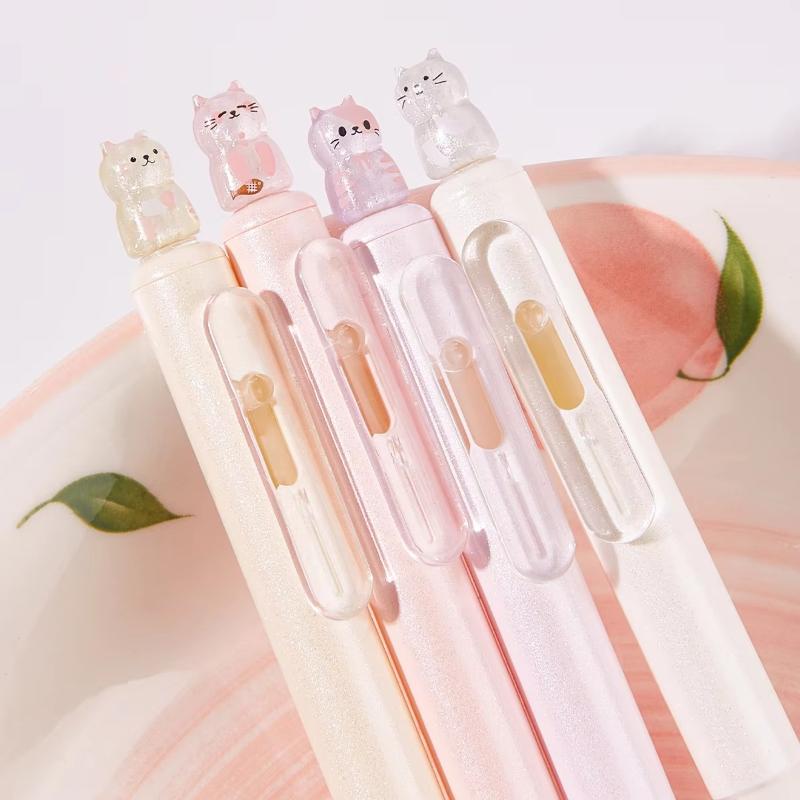 4Pcs Kawaii Cat Retractable Gel Pens 0.5Mm Fine Tip Smooth Writing For Office School Note Taking
