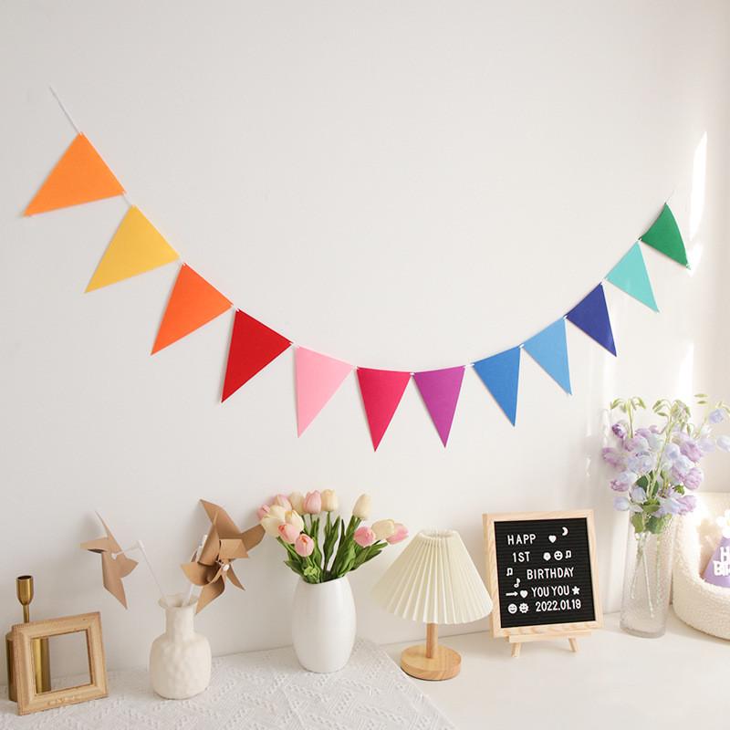 Retro Mori Brown Non-woven Kindergarten Decoration Pennant – Colorful Outdoor Birthday Flag String