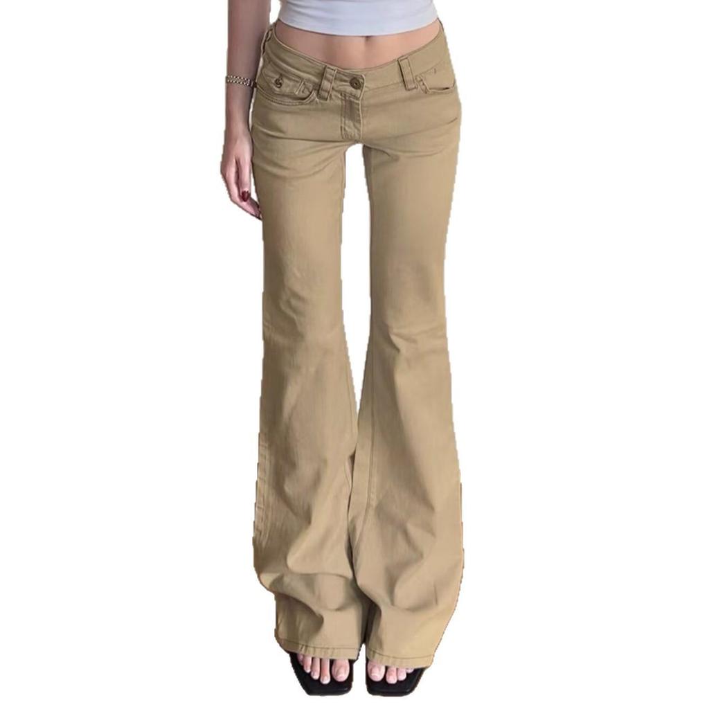 Retro Khaki Low-Waist Micro-Flare Jeans - 2025 Summer Collection