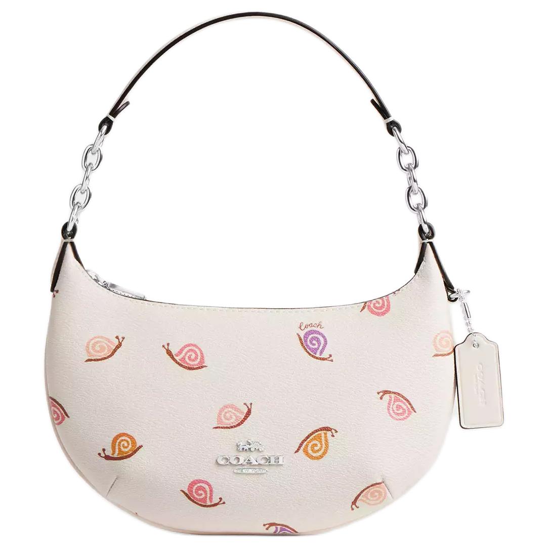 Coach Women Mini Payton Hobo Shoulder Bag Snail Print Leather Canvas CV275-SVCAH Basic Set (Bag+Dust Bag)