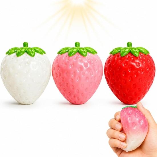 Yousheng 1/2Pcs Stress Relief Strawberry Squeeze Toy, Color Changing Strawberry Sensory Toy, Decompression Simulated Fruit Pinch Fidget