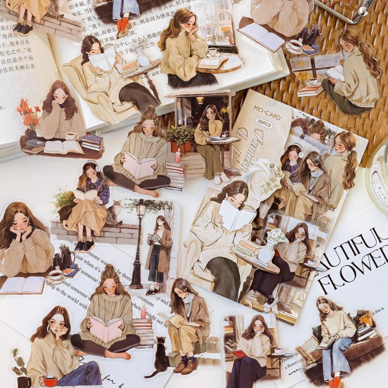 30 ks/balení Estetické nálepky Štítky Čtenářka Samolepky Dekorativní Deník Album Materiál Scrapbooking Potřeby