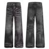 Mens Vintage Washed Black Straight Fit Loose Denim Jeans Casual Wide Leg Trousers Daily Wear
