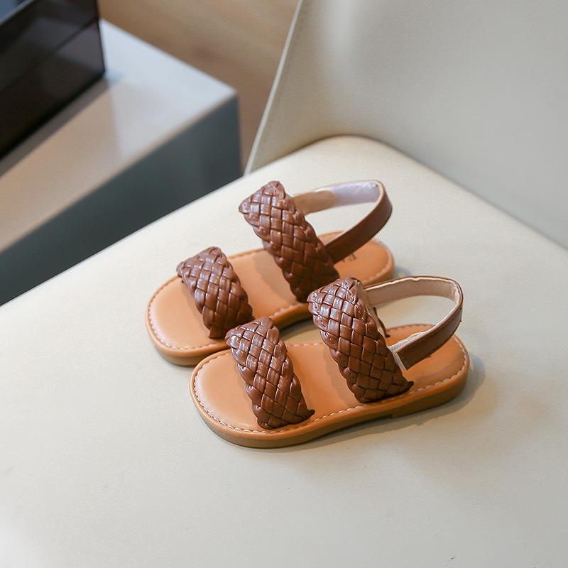 Korean Style Summer Kids Open Toe Woven Beach Sandals For Boys And Girls