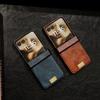 Samsung Z Flip7 Retro Crazy Horse Grain Magnetic Phone Case, Compatible with Flip6/5, Three-Section Nameplate Style.