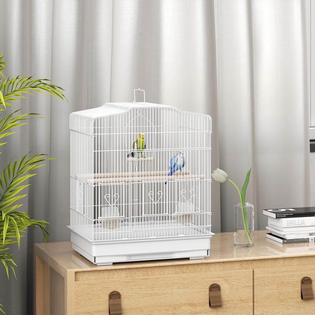 Birdcage Aviary, Feeders, Perches, Removable Droppings Tray, 46.5 x 36 x 59 cm, White