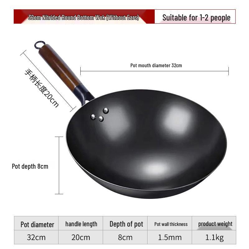 Vintage Nitrided Cast Iron Wok: Rust-resistant, non-stick, well-seasoned stir-fry pan for gas stoves, ideal for home cooking.