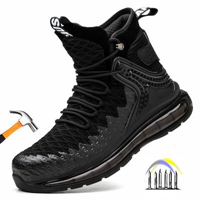 Black Work Shoes with Steel Toe High Top Safety Work Sneakers Winter Work Shoes Anti Smashing Anti Puncture Safety Boots for Men