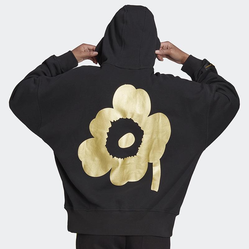 Adidas Originals Marimekko Logo Embroidered Loose Fit Sports Hoodie Women Hoodies Black H20415