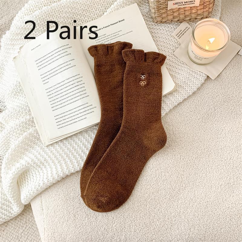 2 Pairs of Plush Socks for Women's Autumn and Winter Mid-calf Socks, Embroidered Cute Cartoon Dog, Australian Plush Thickened Milk Plush Socks