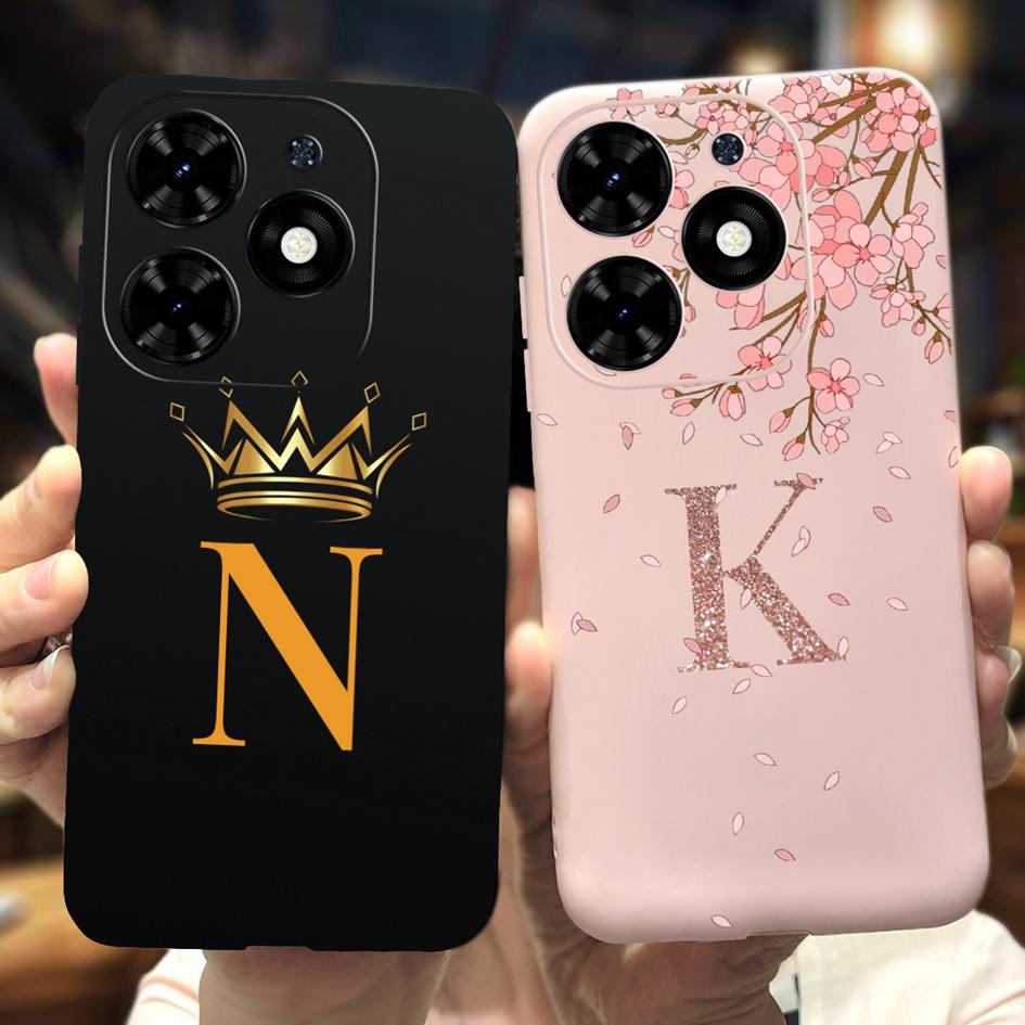 For Tecno Spark Go 2024 Case BG6 Cover Cute 26 Letters Crown Silicone Phone Cases For Tecno SparkGo 2024 Bumper Shockproof Funda