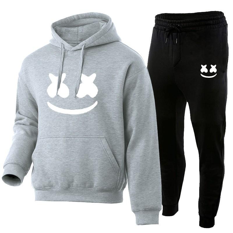 Marshmello Smile Face Hoodie Jogginghosen Set Unisex Oversized Lässig Winter Trainingsanzug