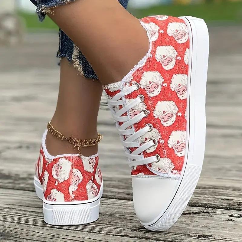 

Холщовые туфли с принтом Санта-Клауса, женские повседневные кеды, большой размер, спортивные туфли на плоской подошве 43 41