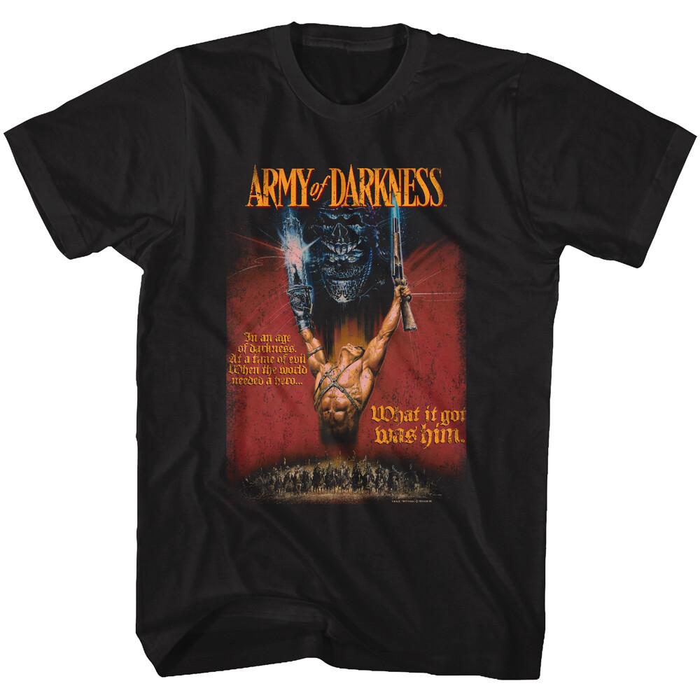 Army Of Darkness Movie At A Time Of Evil The World Got Him Men T Shirt S