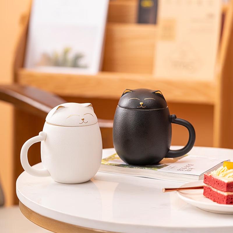 Zen Black Ceramic Tea Mug with Lid and Filter