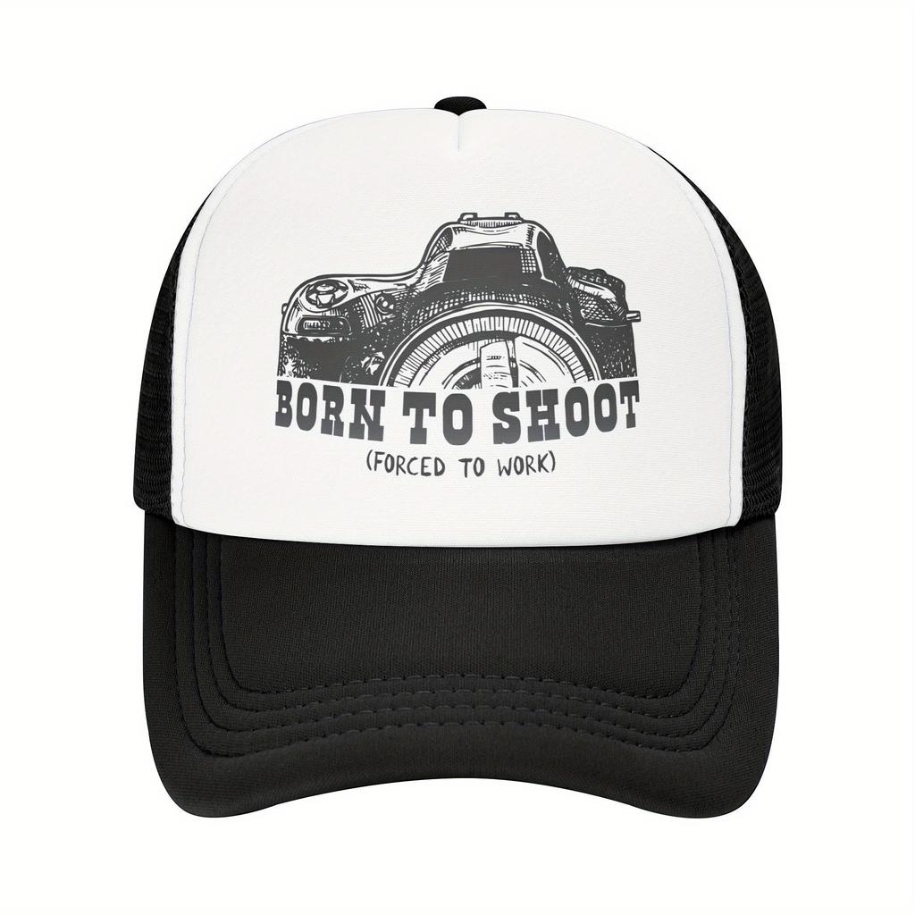 Born To Shoot Photographer Graphic Trucker Hat Breathable Mesh Baseball Cap Casual Adjustable Adult