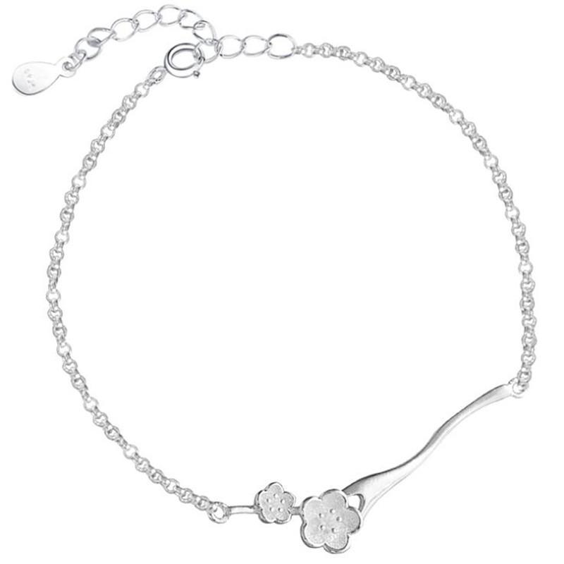 Neue Mode Pfirsichblüten Zweig Niedlich Literarisch Frische Blumen 925 Sterling Silber Schmuck Kirschblüte Damen Armbänder SL085