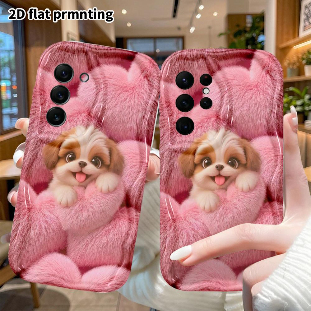 Phone Case: 2D Flat, Suitable for Samsung Galaxy A34 A35 M05 M06 S20 S22 S21 FE Plus 5G Protective Case, Hearts and Puppies, Perfect Christmas and Hal