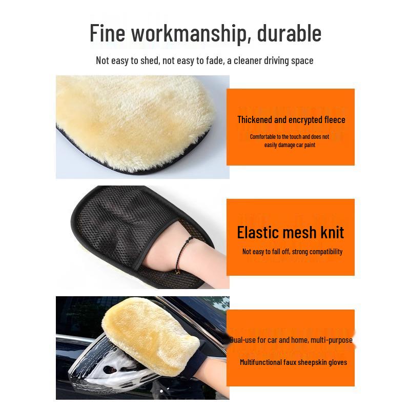 Plush Wool Chenille Car Wash Gloves - Bear Paw Design, Safe for Paint, Ideal for Washing and Waxing