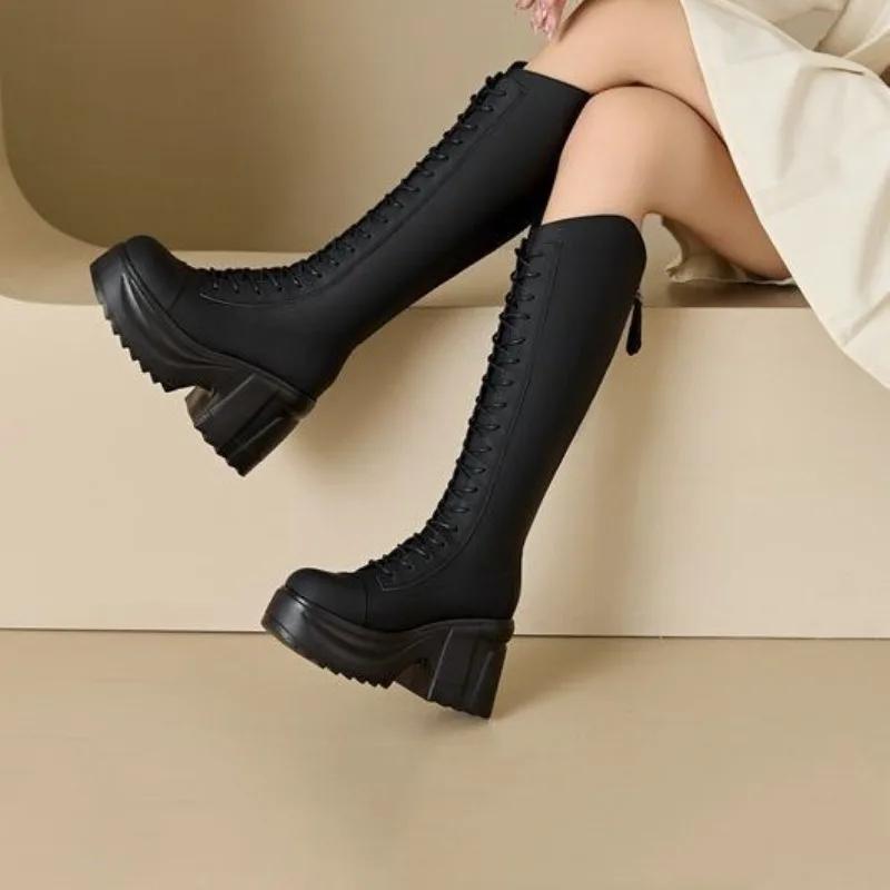 

10см Микрофибра Синтетика Платформа Клин Круглый Носок Молния Повседневные Весна Осень Женские Ботильоны До Щиколотки Высокие до Колена Обувь 40 чёрный