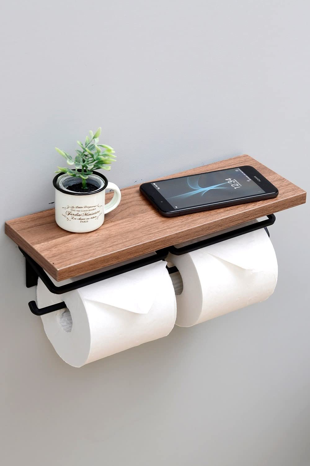 Yamazen (YAMAZEN) Toilet Paper Holder with Shelf (Smartphone Stand/Interior Decorative), Double, Stain-Resistant Top, Easy Installation, 32cm Wide x 1