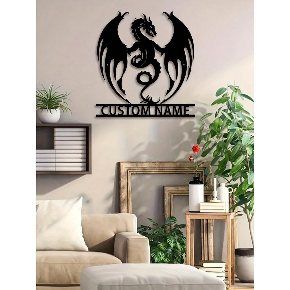 1 Pc Custom Flaming Dragon Metal Wall Art, Personalized Sign for Patio Farmhouse Decor, Weatherproof Rustproof Gift