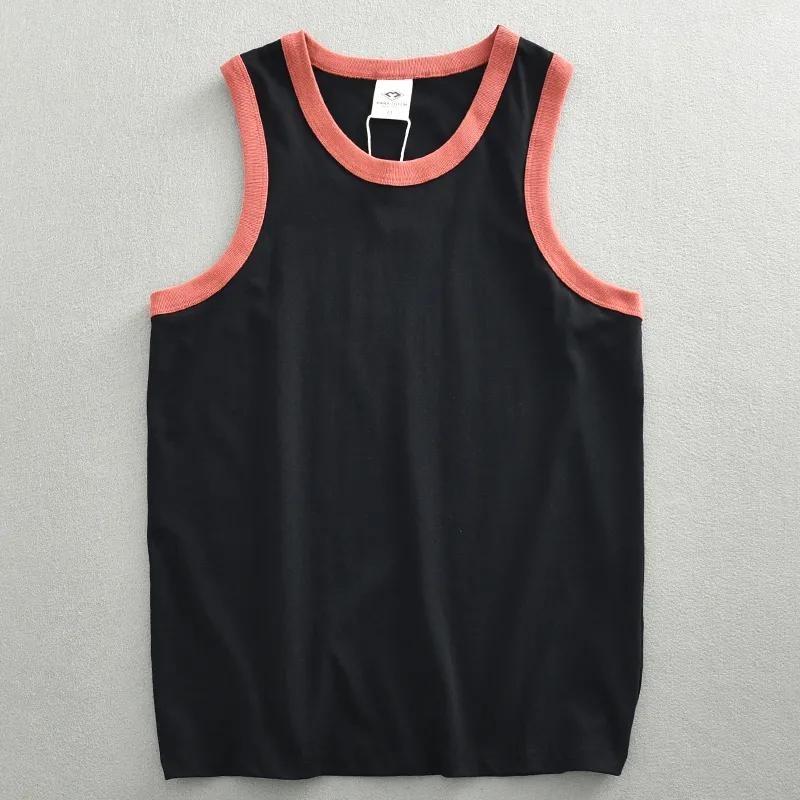 Herren Blau Orange Kontrastbesatz Rundhalsausschnitt Ärmelloses Tanktop