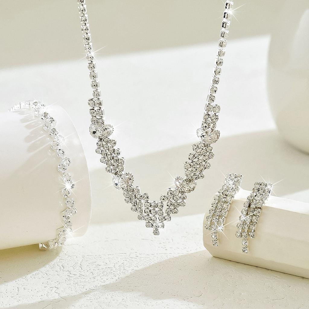 Vintage Necklace Set Women'S Jewelry Bridal Wedding Jewelry Rhinestone Bracelets Earrings Necklace Two-Piece Set