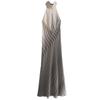 Fashion Style 2024 Amoi Women's Hanging Collar Silk Satin Texture Stripes Mid Length Long Length Dress 3142009 064