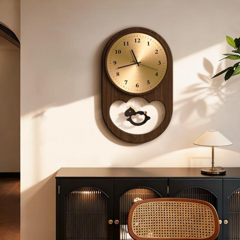 Living Room Wall Clocks Light Luxury Wooden Wall Watch Simple Silence Swing Clocks Entrance Modern Decoration Accessories