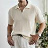 Mens Half Zip Lapel Hollow Knit Short Sleeve Casual Polo Shirt