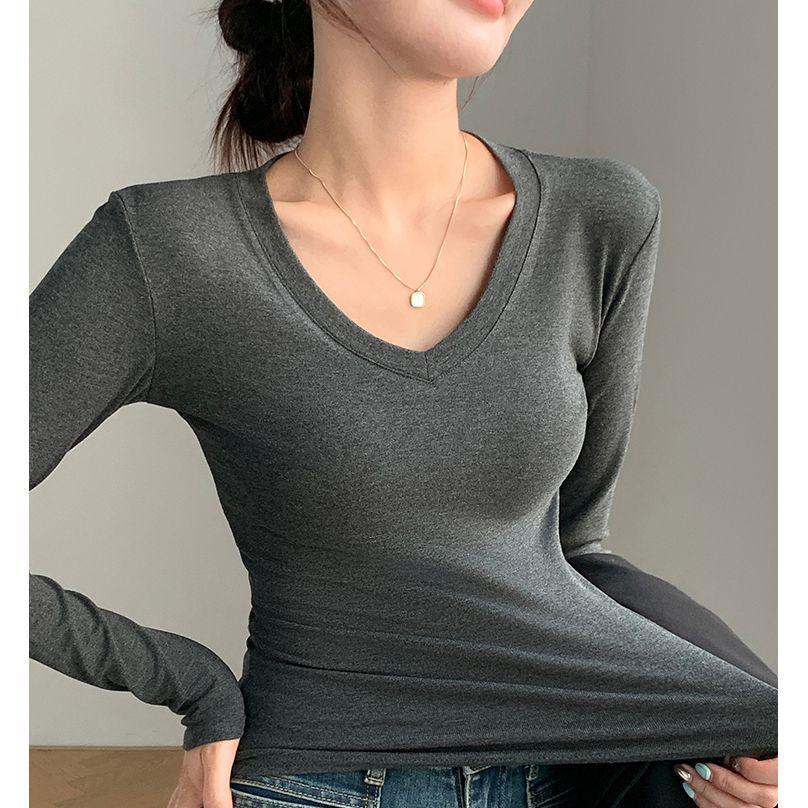 

Dark Gray Slim Fit V-Neck Long-Sleeve Women s T-Shirt - 2025 Spring Collection Small темно-сірий