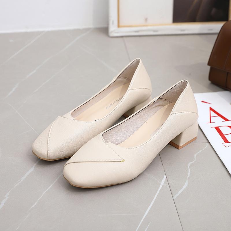 Square Head Single Shoes Women's Thick Heel Professional Temperament Flight Attendant Shoes Are Comfortable and Not Tired of Standing for a Long Time