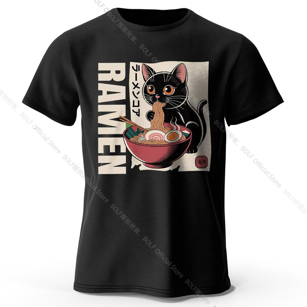 Men's Ramen Printed T-Shirt 100% Cotton Oversized Japanese Graphic Tees for Women Summer Tops Noodle Streetwear