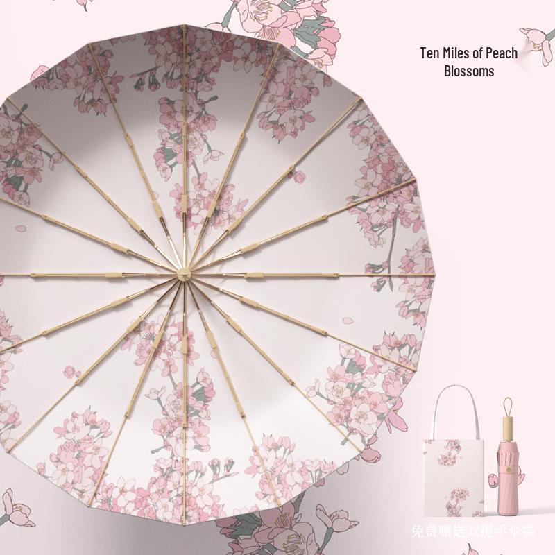 

Складана парасолька з 16 спицями з масиву дерева, із захистом від УФ та відповідною сумкою-чохлом