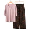 Pajamas Women's Spring and Summer New V-neck Short-sleeved Cotton and Linen Pants European and American Large-size Loungewear Two-piece Set