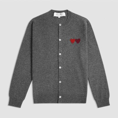 CDG Kawakubo Kardigan z dzianiny z sercem w stylu japońskim, z okrągłym dekoltem - 100% Wełna, Dwustronny Design, Styl dla Par PLAY Kardigan.