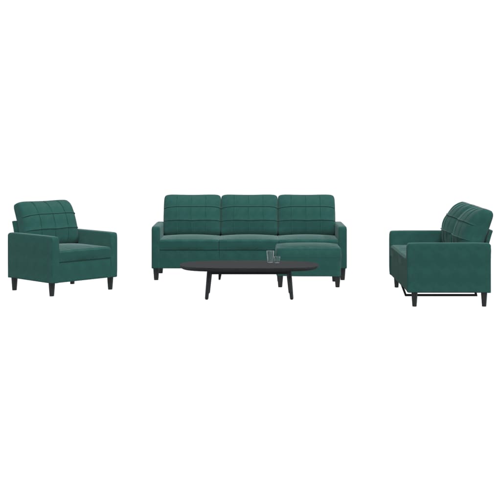4 Piece Velvet Sofa Set with Cushions Dark Green
