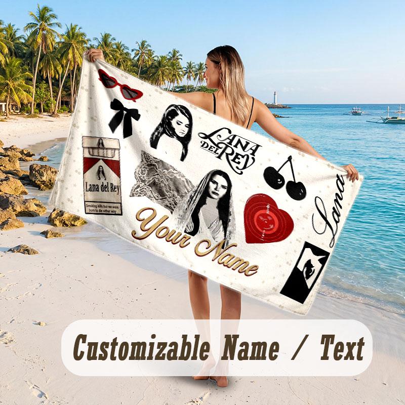 Personalisierbares großes Strandtuch, Lana Del Rey Schnell saugfähiges Handtuch für Outdoor-Reisen am Pool