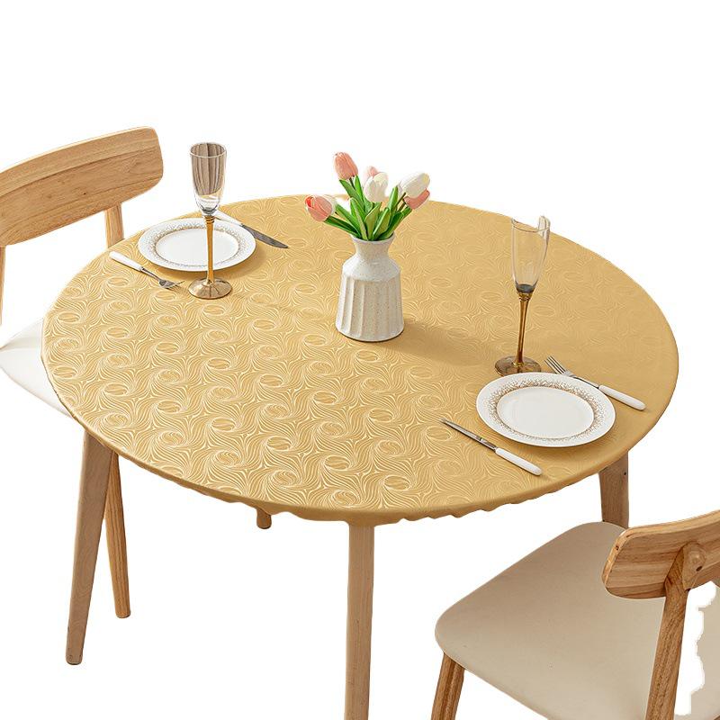 Non-Slip Waterproof Round Table Cover: Elastic, Oilproof, Anti-Scalding, Wash-Free Tablecloth for Dining Tables.