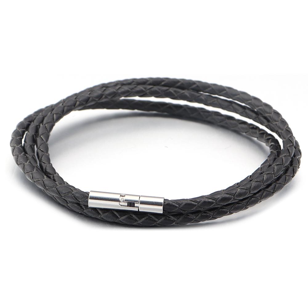 1pc Genuine Braided Leather Bracelet Classic Three Layer Stainless Steel Clasp Bracelet For Men Women Jewelry Making Charm Gifts