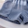 Girls' Korean Set Short Sleeved T-shirt Summer Simple and Versatile Denim Shorts Children's Two-piece Set Trendy