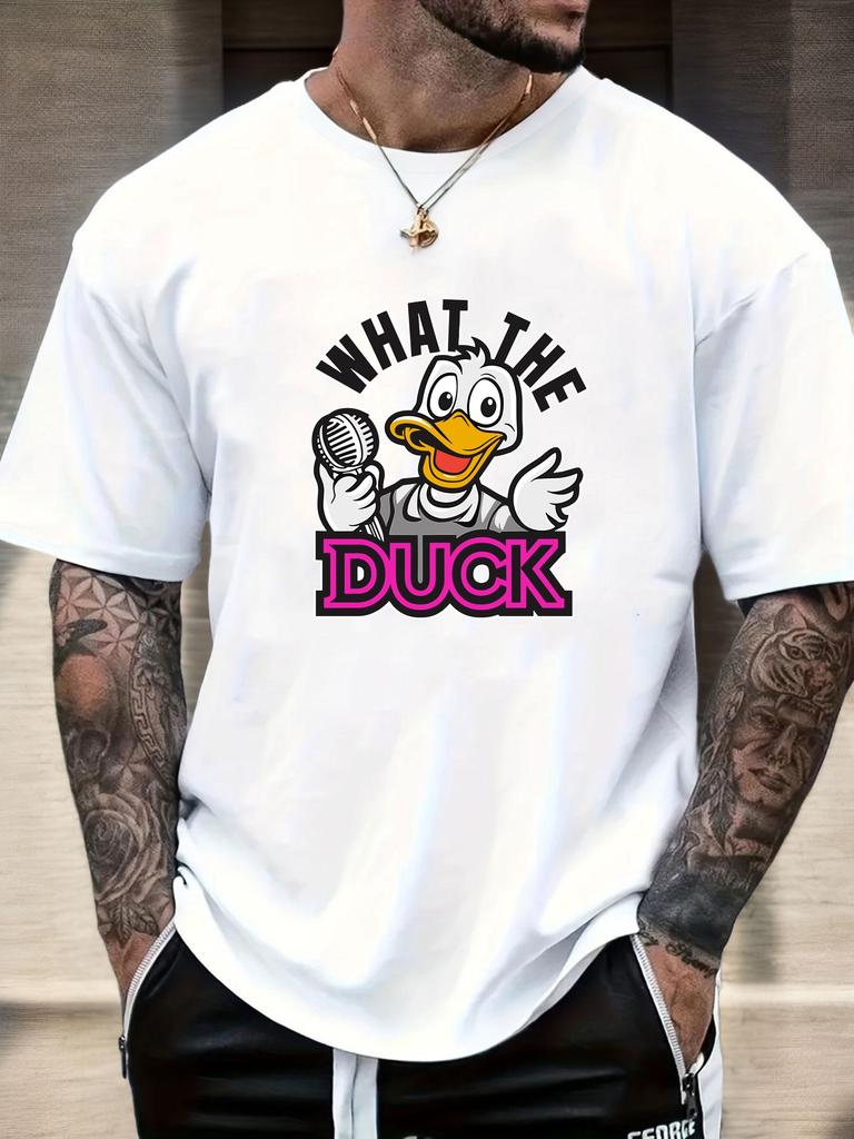 Mens WHAT THE DUCK Cartoon Duck Graphic Cotton TShirt Short Sleeve Breathable Comfort Fit Soft Light Casual Daily Wear Top