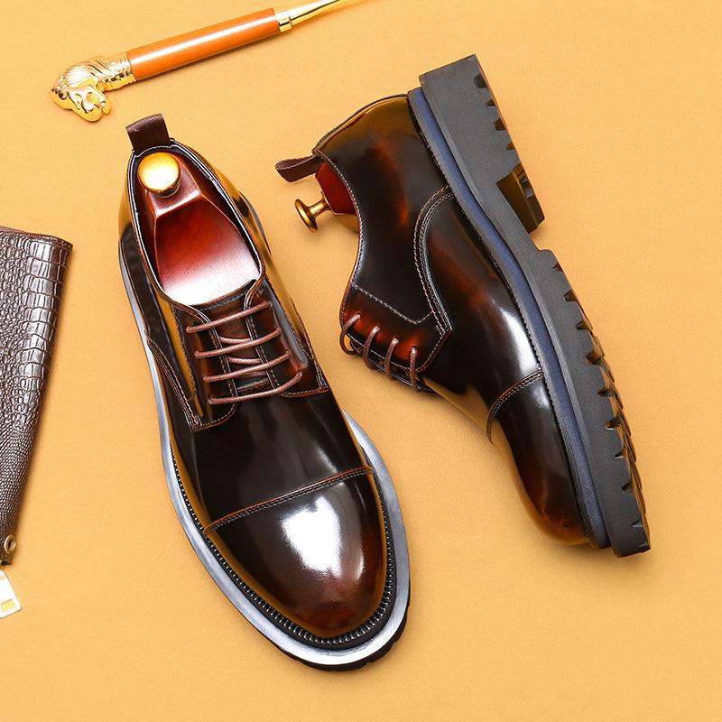 Kožené Pánské Tříslované Formální Oblečení Obchodní Hovězí Kůže Vnitřní Britské Lesklé Platforma Ležérní Pánská Obuv