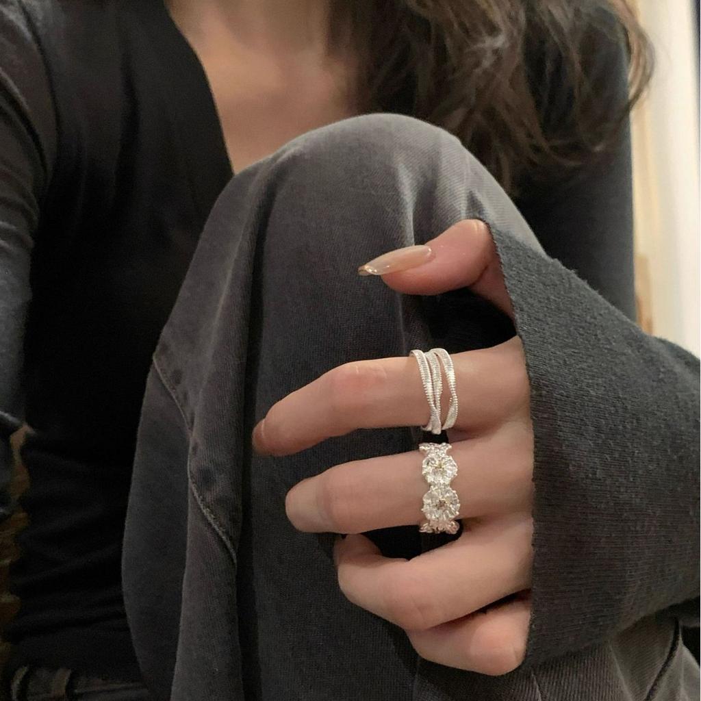 2Pcs Retro multi-layered twisted ring - flower-shaped ring - couple's ring