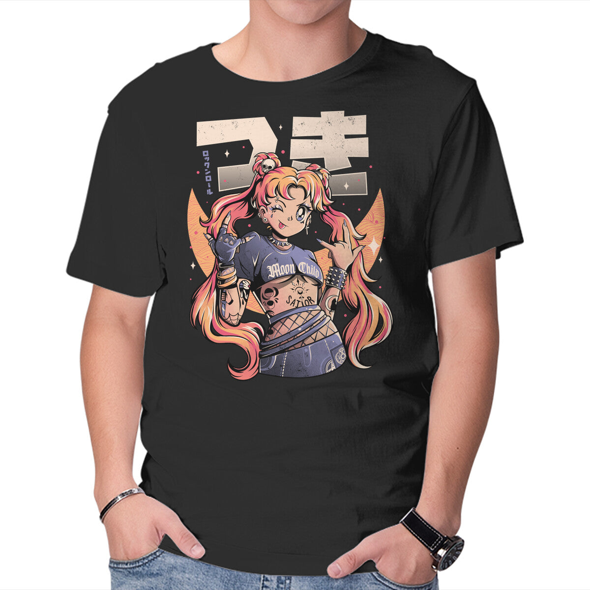 Unisex Crew Neck T-Shirt Moon Child Graphic Short Sleeve Casual Tee M
