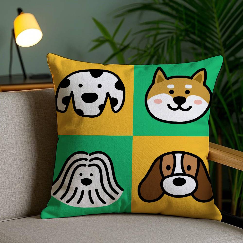 Four-Point Cute Cartoon Dog Pictures Pillow Case Anti-dustmite Pillowcase Invisible Zipper Silky Short Plush Sofa Cushion Cover