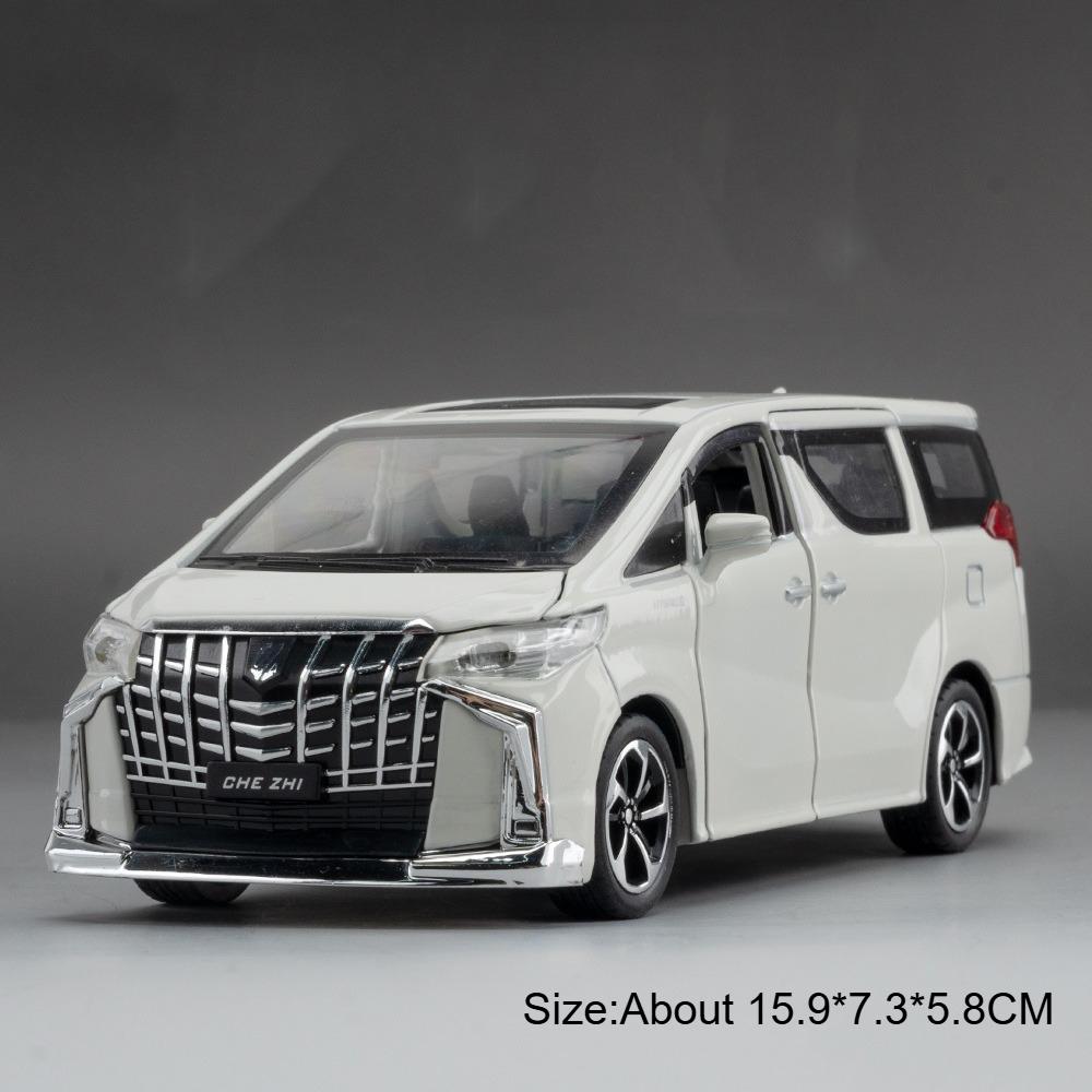 1:32 Maßstab Hiace Alphard Automodell Spielzeug Legierung Diecast Gummireifen Sound Licht Türen geöffnet Rückzugsantrieb Miniatur SUV Kindergeschenke